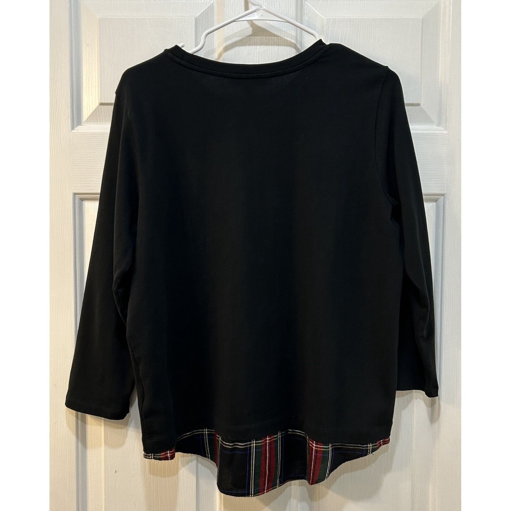 Lauren Ralph Lauren Jeweled Monogram Blouse Sz L Plaid Statement Hem Academia - Picture 2 of 10